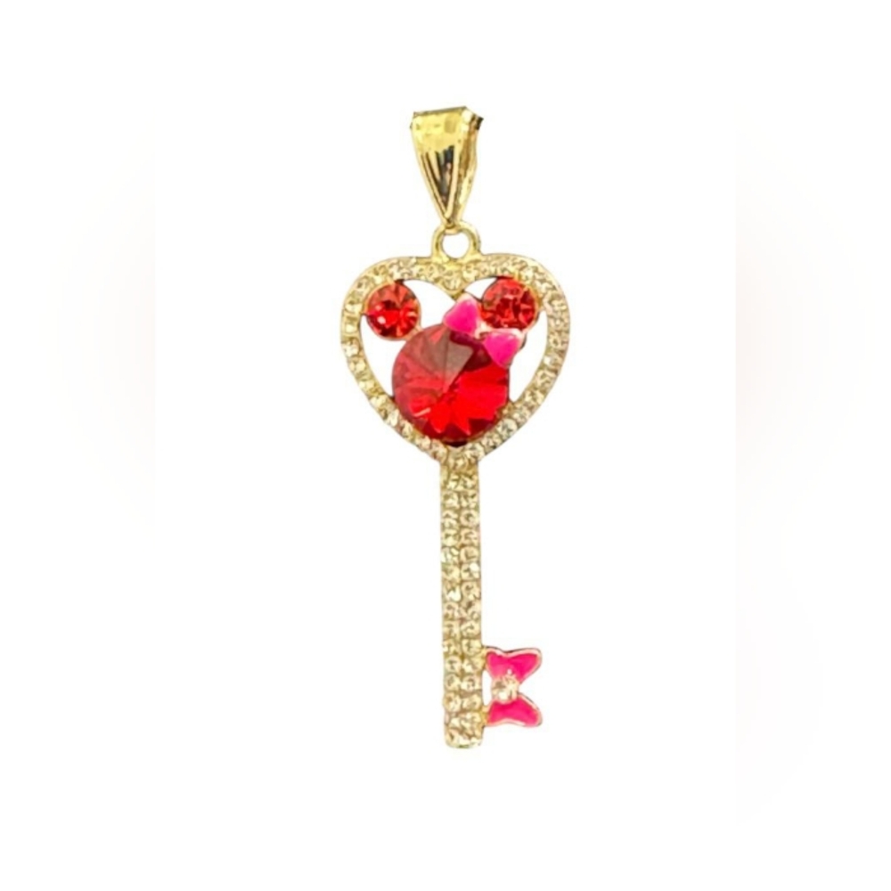 Minnie Mouse key, made of gold-plated stainless steel, red and gold.